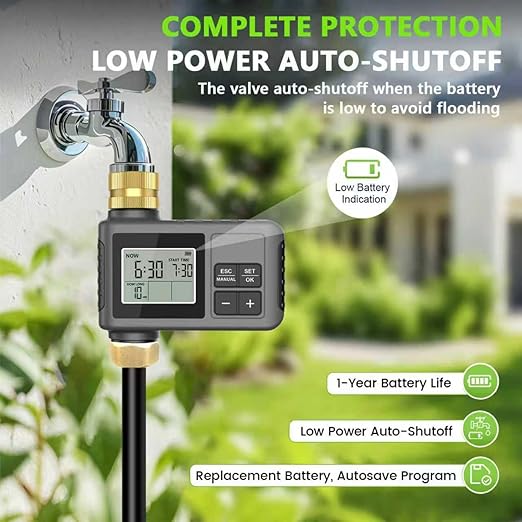 120 Ft Drip Irrigation System with Smart Water Timer – Automatic Garden Watering Kit with Solid Brass Metal Connectors 360° Adjustable Nozzles &amp Bendable Tubing for Garden Greenhouse &amp Lawn