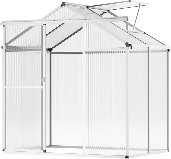 VEVOR Polycarbonate Greenhouse 6 x 4 Ft Outdoor Greenhouse with Adjustable Vent Windows Pavilion Styled Green House with Sliding Door Aluminum Large Walk-in Greenhouses Kit for Garden Backyard