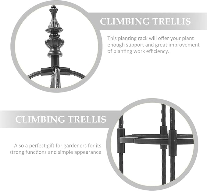 VICASKY Black 8mm Vine Climbing Rack and Garden Trellis for Indoor Outdoor Plants 20cm Diameter U-Shaped Climbing Frame 90cm Height Plant Support Structure