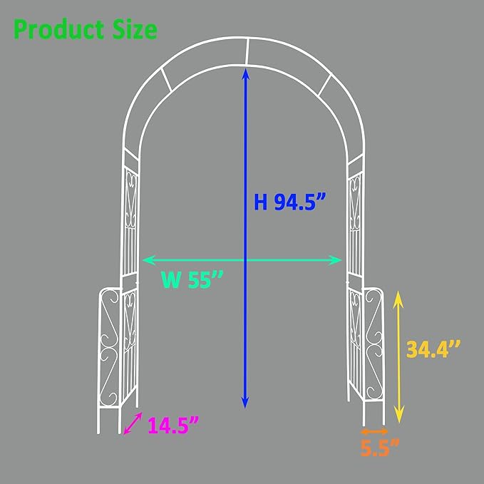 Metal Garden Arch W55'' x H94.5'' Garden Arbor Trellis Climbing Plants Support Rose Arch Outdoor Arch Cream White