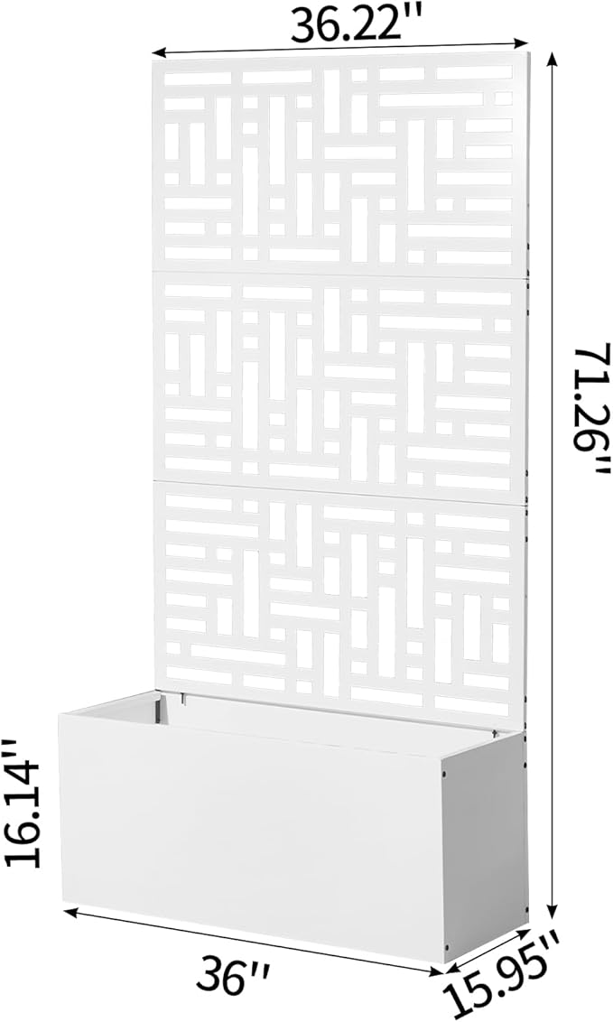 Metal Planter Box with Trellis70 Outdoor Raised Garden BedPrivacy Planters for Patio GardenPlanter Box with Drainage Holes for Climbing Plants (White)