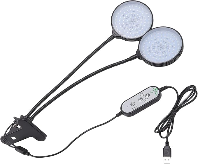 LED Plant Grow Lights 30W Double Head Adjustable Brightness Clip On Grow Lamp with 5 Level Timer for Indoor Plants Hydroponics Greenhouse Gardening