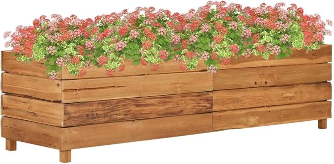 Raised Bed Garden beds Outdoor Planter Boxes Outdoor Garden Planter Suitable for Flowers Restaurants Backyard Patios 59.1x15.7x15 Recycled Teak Wood and Steel