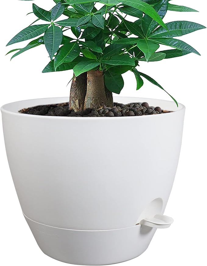 12inch Self Watering Pots Plastic Planters with Mesh Drainage Holes and Deep Reservoir for Indoor Outdoor Garden Plants and Flowers White