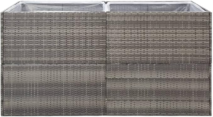 61.8x31.5 in Large Grey Rectangular Garden Planter Box Powder-Coated Steel &amp PE Rattan Raised Bed with Open Bottom for Outdoor Patio Balcony Deck