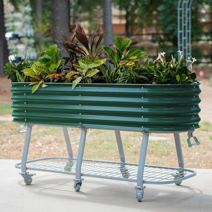 Vego garden 2 x 6 ft Raised Garden Bed with Legs and Wicking Cell System - Perfect for Gardening Vegetables Herbs and Flowers on The Patio - Outdoor &amp Indoor Elevated Planter Box - Olive Green