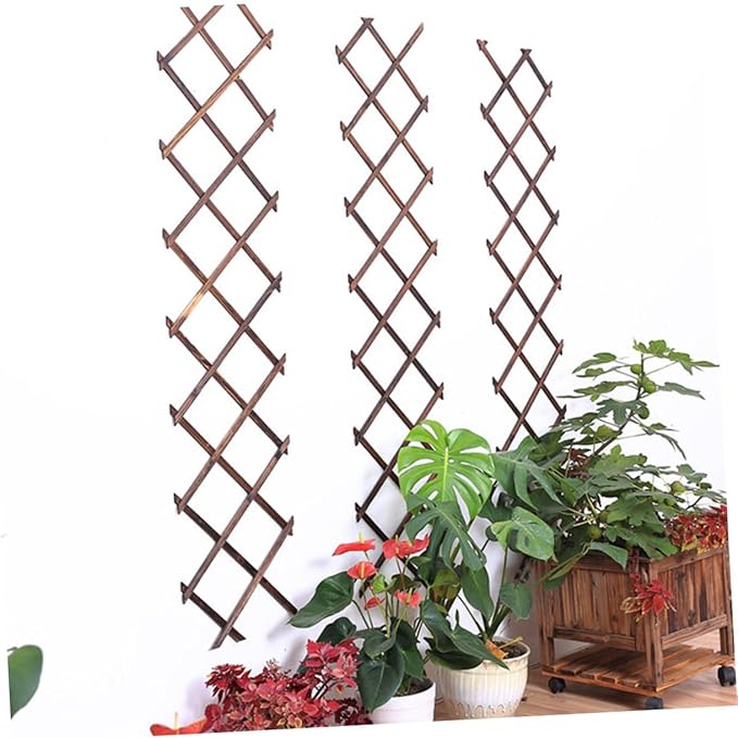 Yardwe Carbonized Wood Flower Stand Expandable Garden Trellis for Outdoor Plants Climbing Vines