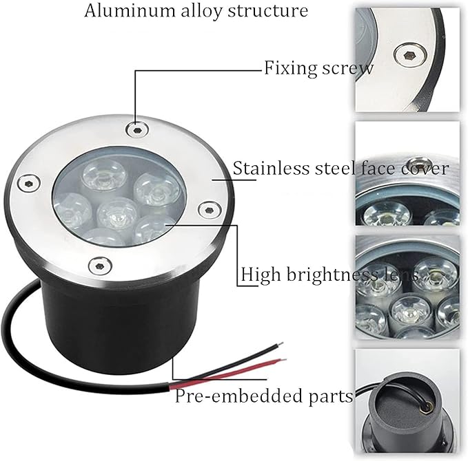 Recessed Ground Light Garden Buried Lights IP66 Waterproof Embedded Round Spotlight AC85-110V Outdoor Underground Light for Pathway Driveway Deck Patio Yard Landscape Light