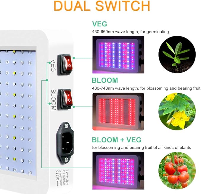 2000W LED Grow Light for Indoor Plants 312 LEDs Full Spectrum Veg and Bloom Dual Switch IP65 Waterproof Hanging Plant Growing Lamps for Seedlings Flowers Greenhouse