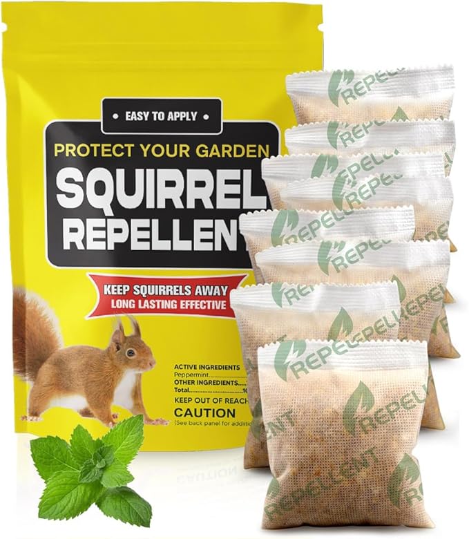 Squirrel Repellent Outdoor Chipmunk Repellent Outdoor Chipmunk and Squirrel Repellent Outdoor Keep Squirrels Away from Attic/Car/Bird Feeders Squirrel Repellent Pouches 8P
