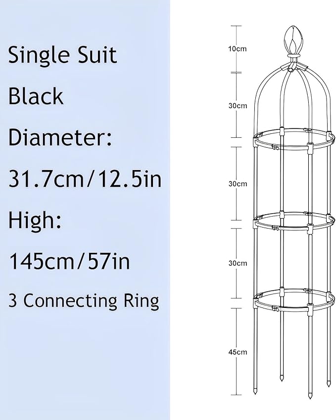 Potted Plant Stand Climber Garden Trellis Rose Obelisk Tomato Cage Decorative Garden Trellis for Fruits Vegetables Flowers Black (Color : Black Size : 145x31.7cm)