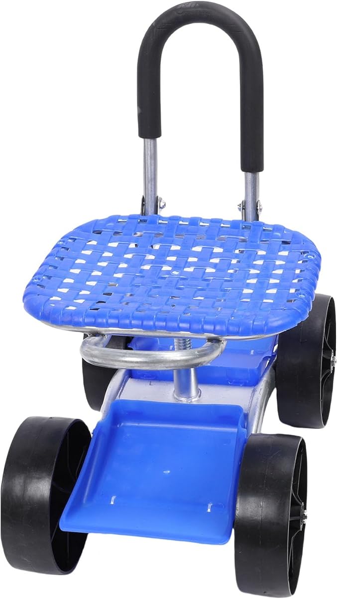 Asixxsix Rolling Garden Work Seat 360 Degree Swivel Adjustable Height Garden Cart Tool Tray with Wheels for Lawn Yard Gardening