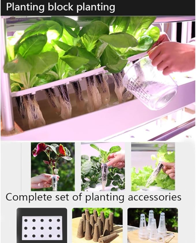 Hydroponic Tower Growing Kit with LED Grow Light - Indoor Self-Watering Aeroponics System with Hydrating Pump and 64 Holes for Efficient Plant Growth