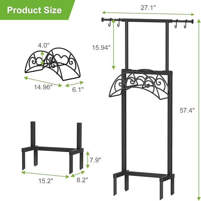 Garden Hose Holder with Telescopic Pole Upgraded Heavy Duty Hose Stand Holds 150ft with 4 Spikes Freestanding Metal Hose Storage and Hanger for Outside Yard Lawn Farm Black