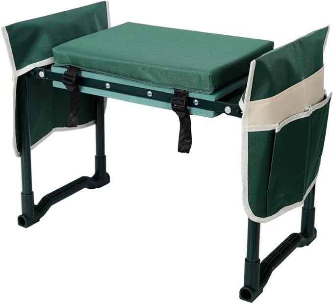 Garden Kneeler and Seat Bench with 2 Free Tool Pouch Foldable Stool EVA Foam Pad with an Extra Soft Wider Cushion and Large Tool Bag for Gardeninng Lovers