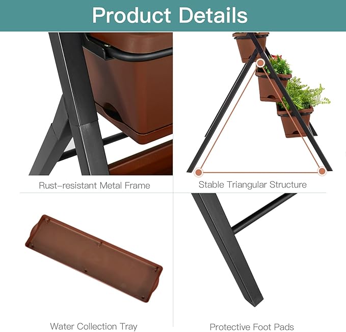 Safstar 5-Tier Vertical Raised Garden Bed Freestanding Garden Planter with 5 Container Boxes Elevated Planter for Vegetables Fruits Flowers Herbs Good for Indoor &amp Outdoor Use (Brown 2)