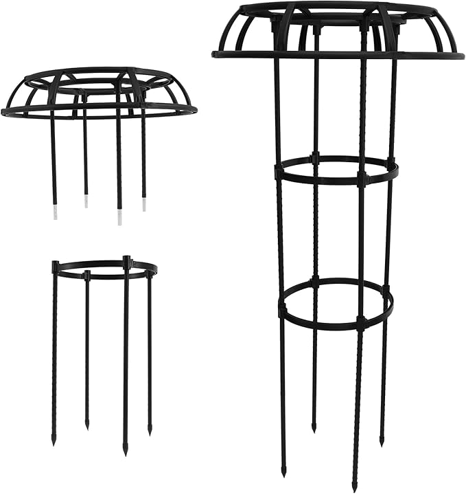 Garden Trellis for Climbing Planter Adjustable Metal Flower Trellis Mushroom Top Trellis for Outdoor Indoor Use Planter Support for Vegetables Roses Vines US(Three LayersBlack)