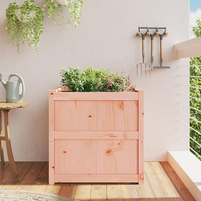 Large Square Garden Planter Box Solid Douglas Fir Wood Oiled Finish 27.6x27.6x27.6 inch Outdoor Raised Garden Bed for Patio Balcony Herbs Flowers Vegetables