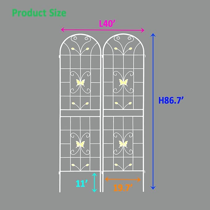 Dawn 2 Pack Metal Garden Trellis 86.7 x 19.7 Rustproof Trellis for Climbing Plants Outdoor Flower Support Cream White