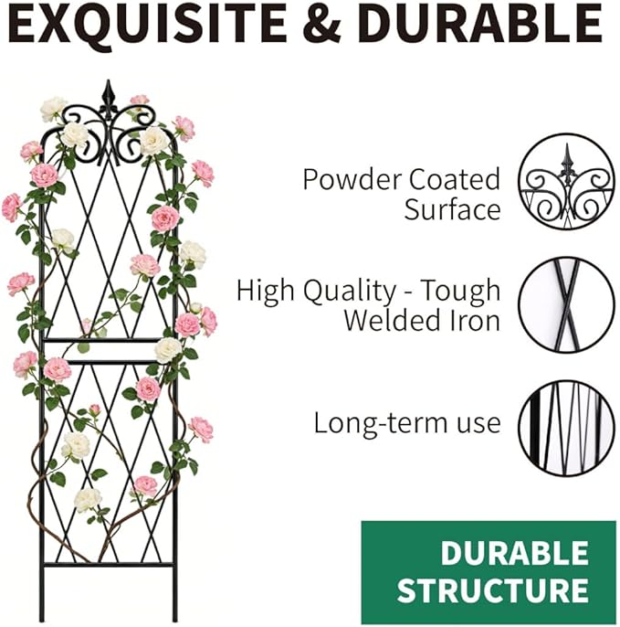 2 Pack 71 H x15 W TrellisBlack Garden Trellis for Climbing Plants Outdoor Metal Frame Sturdy Trellis for Rose