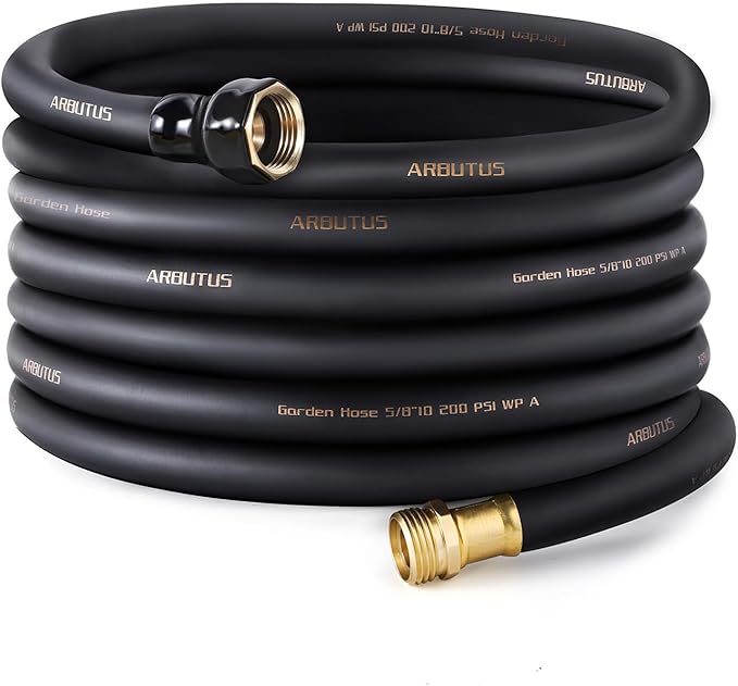 Garden Hose 5/8 x 50ft - Brass Rubber Heavy Duty Water Hose 600 PSI Burst Pressure Durable Flexible Hose for Yard Car Wash Pets Black