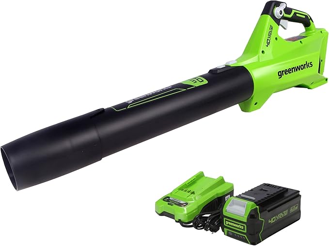 Greenworks 40V (120 MPH / 450 CFM / 75+ Compatible Tools) Cordless Axial Leaf Blower 4.0Ah Battery and Charger Included