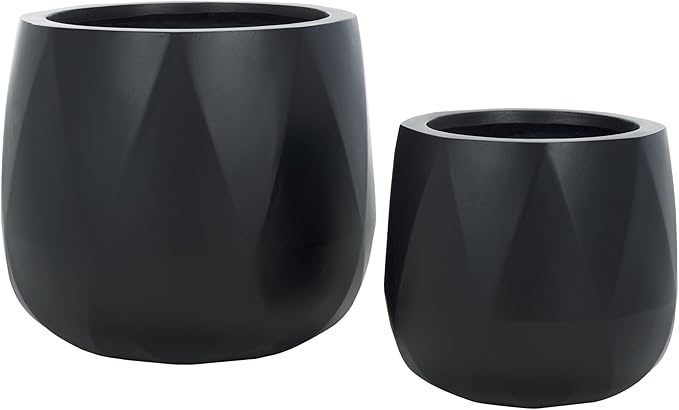 SAFAVIEH Outdoor Collection Kane Black Cement Ficonstone Planter Pot Set of 2