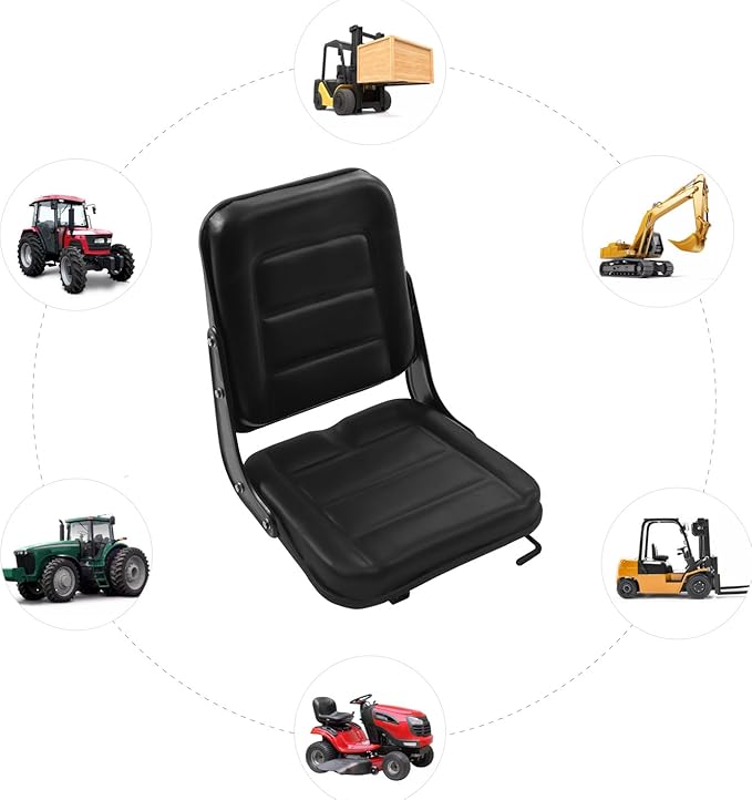 Universal Forklift Seat Garden Lawn Mower Seat PVC Tractor Suspension Seat Excavator Seat w/0-3.15 Adjustable Slidable Rail Scratch-Resistant Replacement Seats for Most Small Machinery
