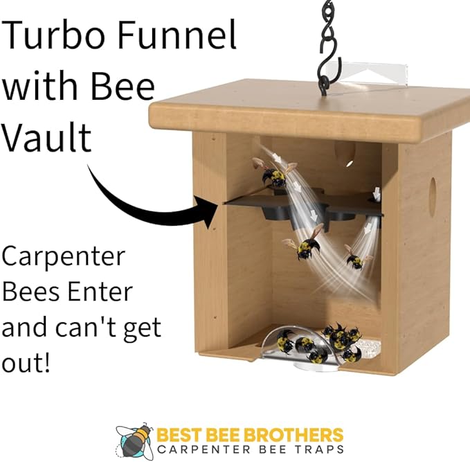 Best Bee Brothers Pine Turbo Trap Professional-Grade Carpenter Bee Trap for Outside with Bee Vault &amp Internal Turbo Funnel 6.3” W x 6” H x 5” D (4 Pack)