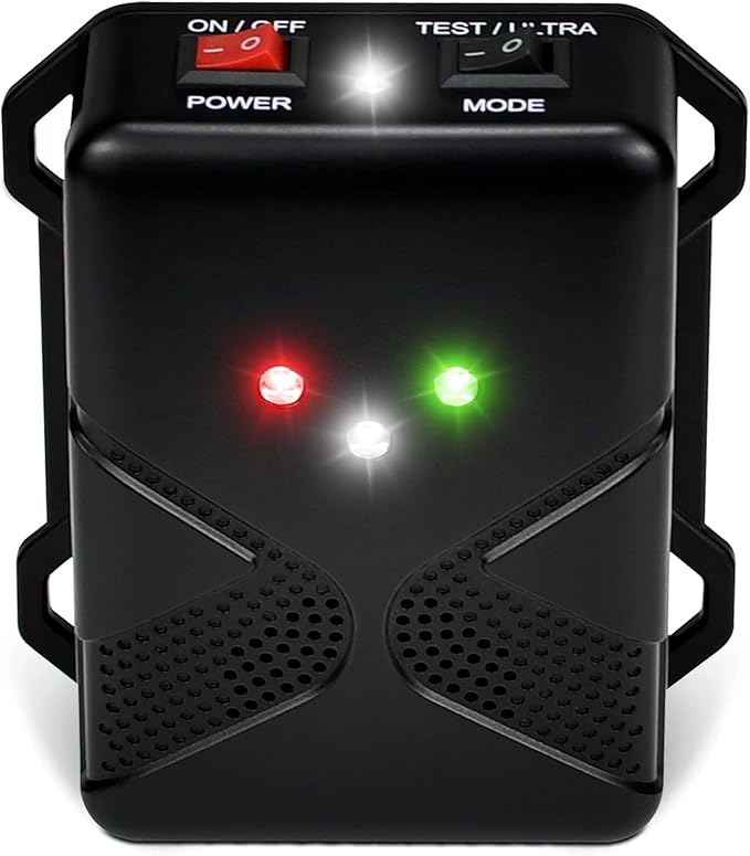 Ultrasonic Rodent Repellent for Car Engine - Battery Powered Under Hood Animal Repeller with Flashing Strobe Light Keeps Rats and Mice Away from Vehicle Automobile Truck Garage Attic Pack of 2