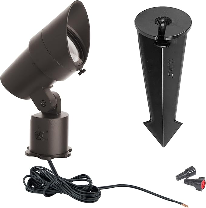 WAC Landscape Lighting LED 12V Medium Size Accent Light with Adjustable Beam Angle and Integral Brightness Control 50-1300 Lumens 3000K Warm White Built-in LED in Bronze