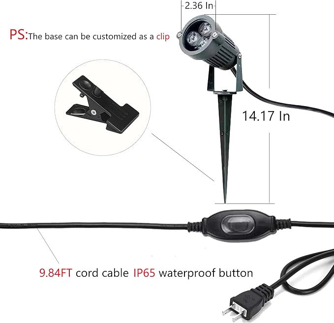 Kiven Outdoor Landscape Plug-in LED Lighting with Timer Function 3W Waterproof Yard Lights COB Led Spotlights with Spiked Stand for Lawn Decorative Lamp IP65 Indoor Wall Light 6000K
