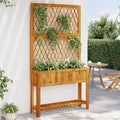 Garden Planter with Trellis and Shelf Outdoor Raised Garden Bed Planter with Trellis Flower Standing Planter Box 39.4x12.6x72.8 Solid Wood Acacia-132