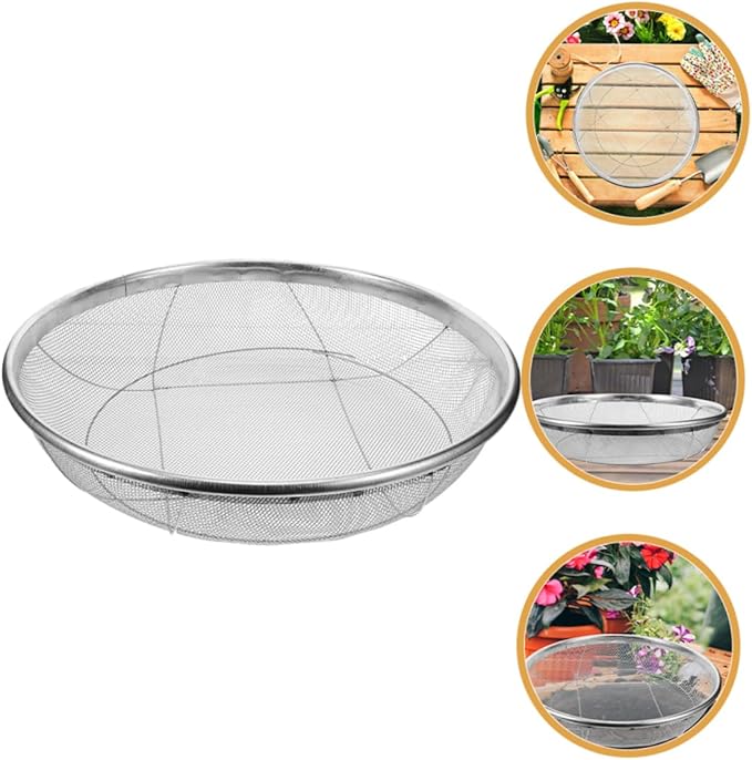 Manual Soil Sieve Stainless Steel Soil Sifter Gardening Soil Sieve Sifting Pan 14 Inches Diameter Lightweight Easy to Operate for Garden Supplies