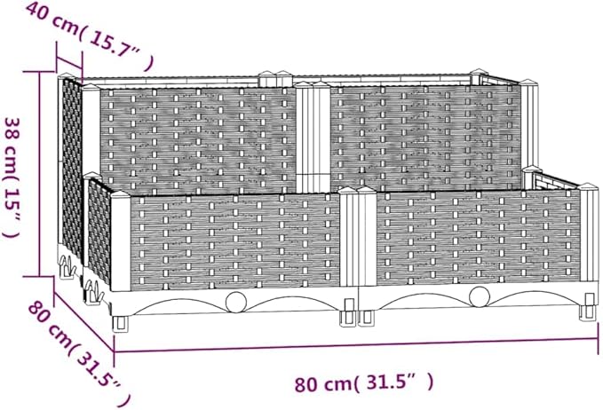 Raised Garden Bed 31.5x31.5x15 Polypropylene Square Outdoor Planter Box for Vegetables Herbs Flowers Brown
