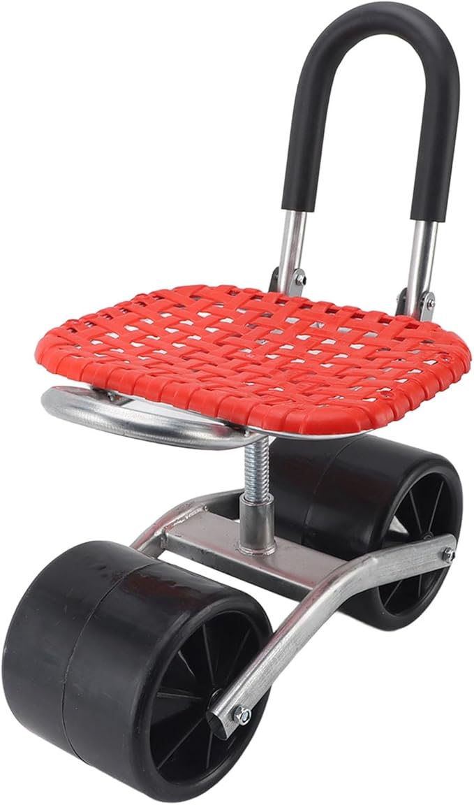 Garden Rolling Work Seat with 2 Wheels Adjustable Iron Gardening Stool Comfortable and Durable - Labor Saving Compact Design Ideal for Field and Shed Use