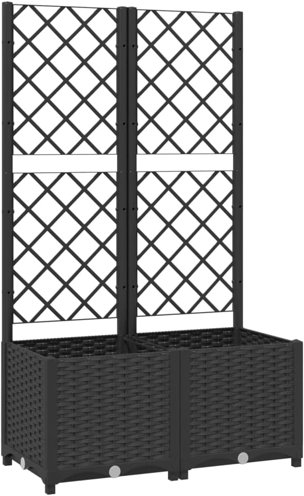 vidaXL Garden Planter with Trellis - Black Outdoor Plant Box 31.5x15.7x53.5 - Polypropylene Raised Bed for Climbing Plants and Flowers