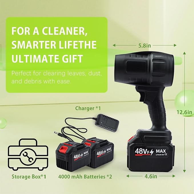 Electric Cordless Leaf Blower Portable Dust Hand Held Blowers 2 Pack 4000mAh Battery Powered and Charger Lightweight Handheld Blower for Lawn Care Patio Cleaning &amp Blowing Drying