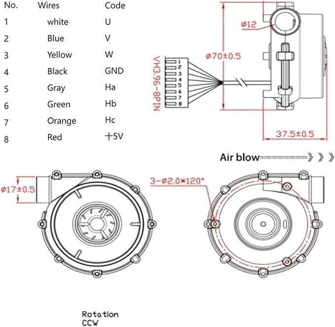 High Pressure Blower Mini Centrifugal Turbo Fan Small BlowerCan Be Used for Sleep Ventilator Oxygen(12V)