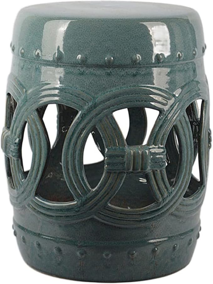 Decorative Garden stools Decorative Ceramic Garden Stool Hollow Out Laicai Copper Money Round Stool Suitable for Living Room Balcony Garden Etc(Antique Dark Blue)