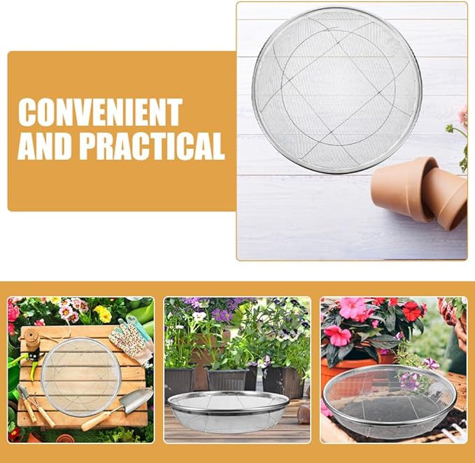Yardwe Soil Sifter for Gardening Stainless Steel Sieve Strainer Easy to Use Sifting Pan