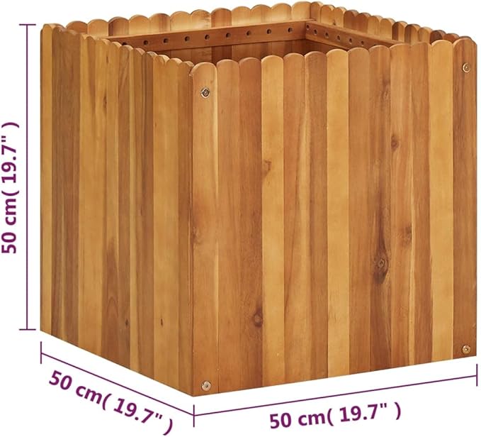 Solid Acacia Wood Garden Raised Bed Planter Box for Vegetables Grass Lawn Yard 19.7x19.7x19.7-387