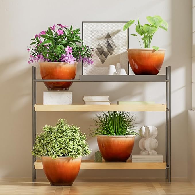 8 Inch Plant Pots with Drainage Hole 4 Pack Plastic Flower Pots Modern Sleek Decorative Planter for Indoor Outdoor Plants Succulent Snake (Orange)
