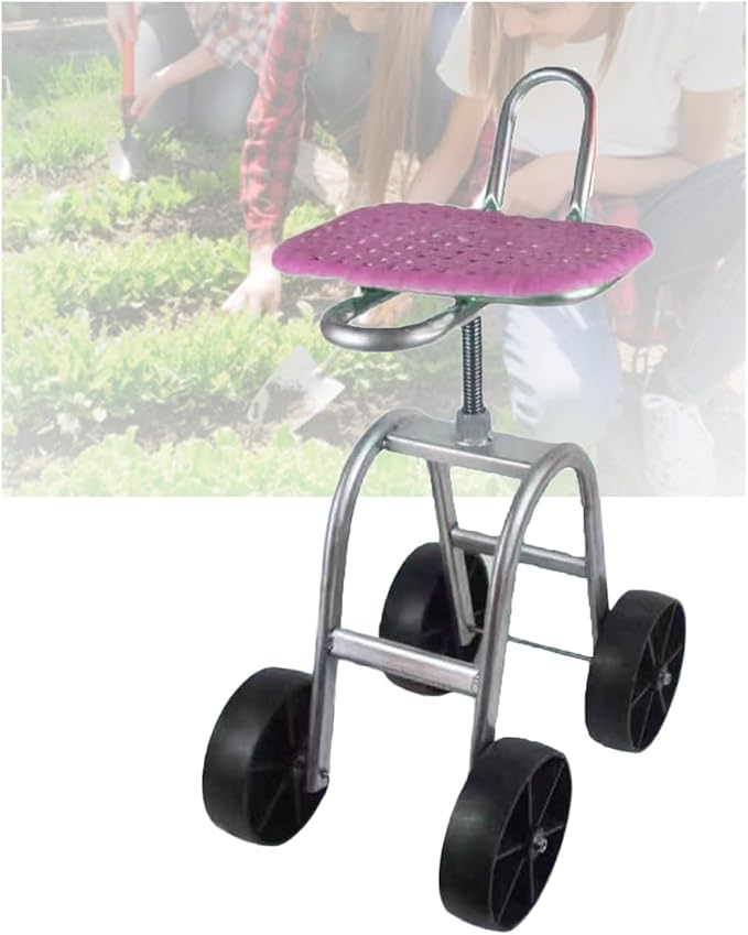 Rolling Garden Work Seat Gardening Helper 45-59cm Adjustable HeightSeat 360° Rotation for Outdoor Lawn Yard Garage(4 Wheels)