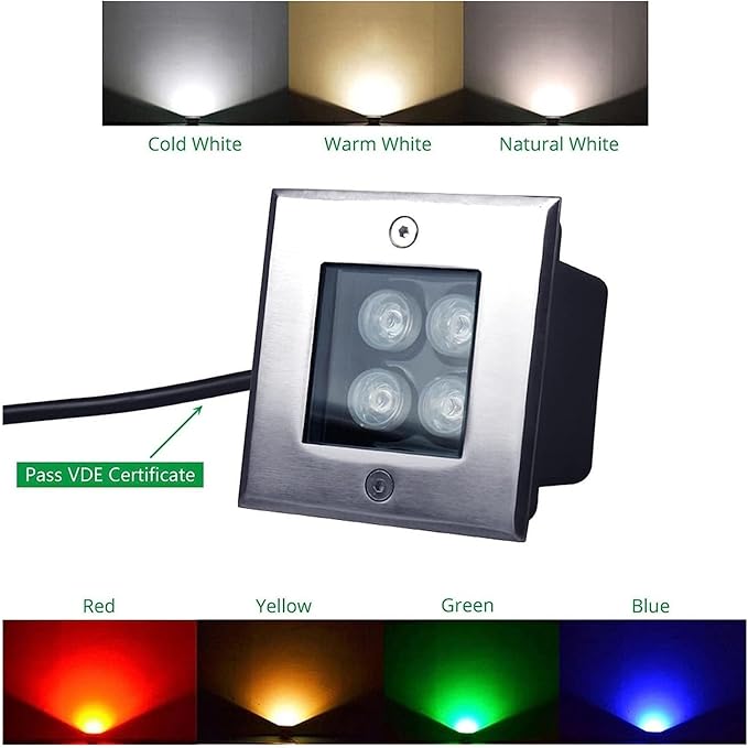 Square Ground Landscape Lamp - 4W Recessed Buried Lights Outdoor Low Voltage Well Light IP67 Waterproof Warm White LED Spotlight for Walkways Gardens and Terraces