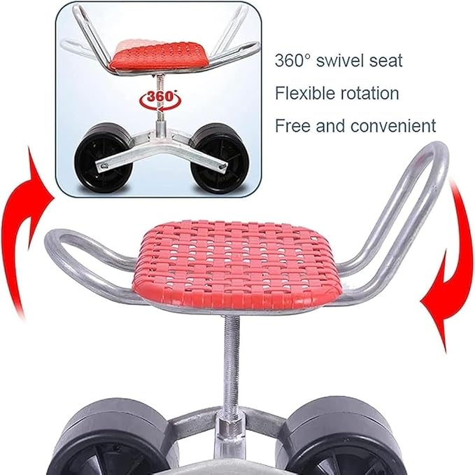 Rolling Garden Seat 360°Rotating Gardening Seat On Wheels for Gardener Planting Foldable Backrest Gardeners Trolley with Adjustable Height