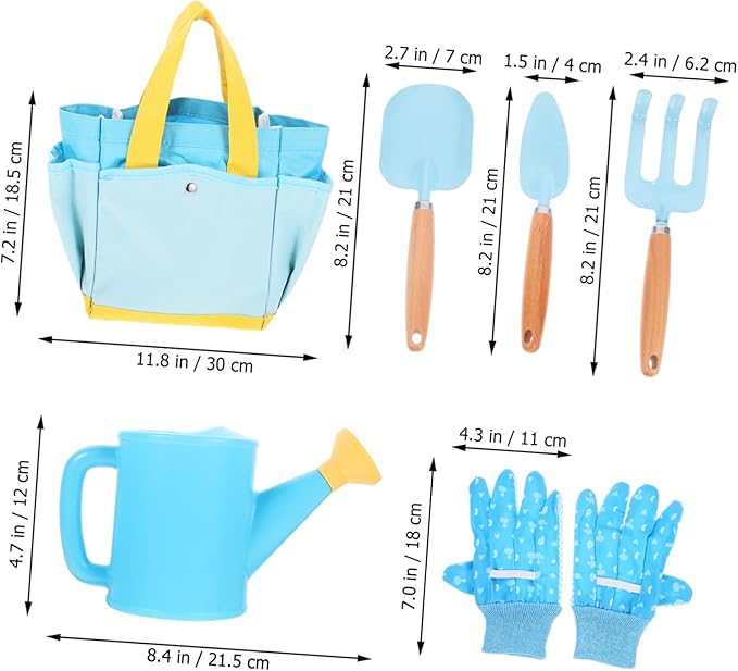 1set Boy Girl Gardening Tools Set Boy Girl Garden Hand Tool Kit Shovel Rake Watering Can and Storage Basket and Gardening Equipment for Outdoor Fun