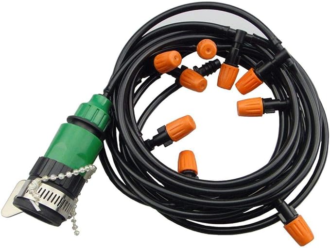 SagaSave Drip Irrigation kit Plant Watering System Gravity Fed Irrigation Water Drip Setfor Garden Greenhouse Yard Lawn Home or Vacation Use 10M 4/7 Tube 10 Nozzles