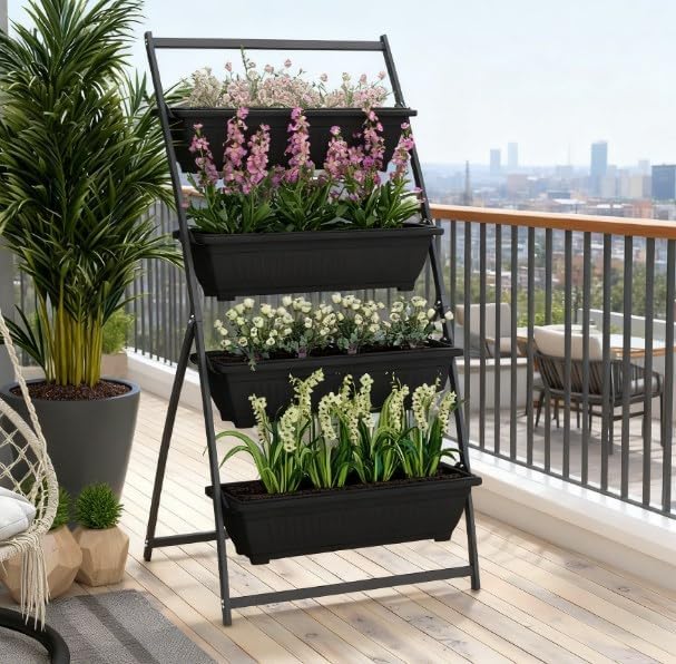 Outdoor Plant Stand Grow Container for Vegetable Flowers4 Tier Vertical Raised Garden Planter with 4 Boxes