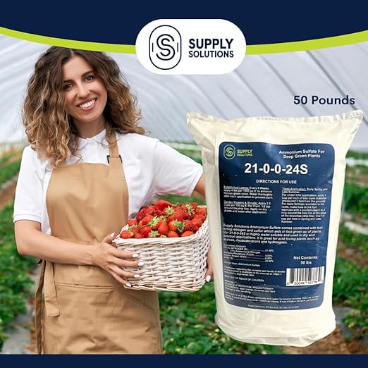 Supply Solutions 21-0-0-24S Ammonium Sulfate for Deep Green Plants - Soil Acidifier for Blueberry Blooms Azalea and Magnolia Tree Fertilizer - Sulfur for Plants Nitrogen Fertilizer (50 Pounds)
